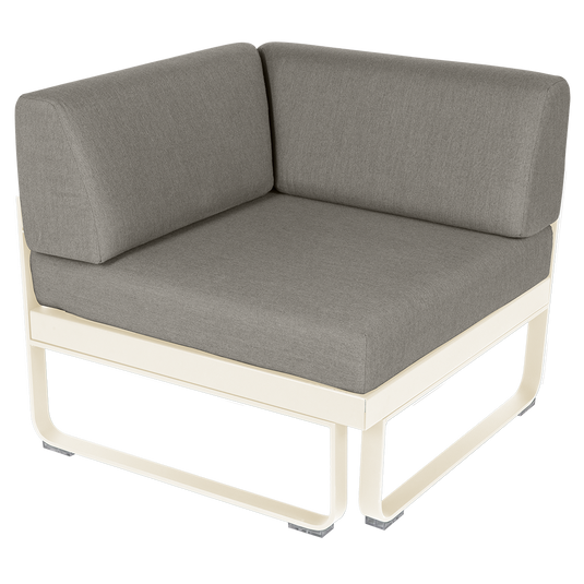 Fermob Bellevie 1-Seater Corner Module – Latte Beige frame with Grey Taupe fabric cushions