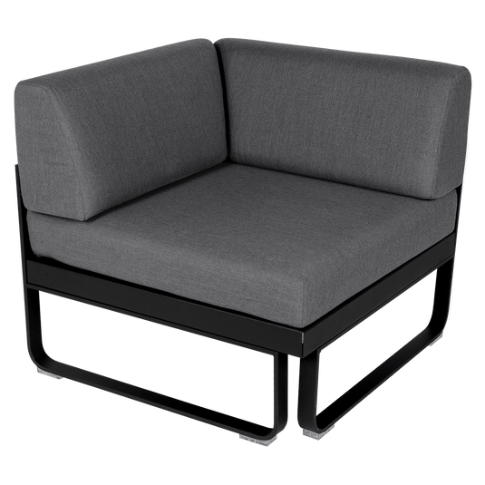 Fermob Bellevie 1-Seater Corner Module – Liquorice frame with Graphite Grey fabric cushions