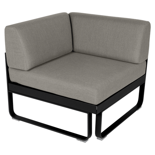 Fermob Bellevie 1-Seater Corner Module – Liquorice frame with Grey Taupe fabric cushions