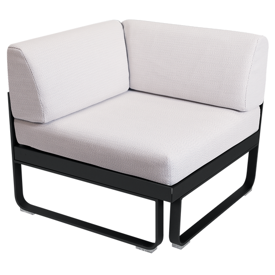 Fermob Bellevie 1-Seater Corner Module – Liquorice frame with Pearl fabric cushions