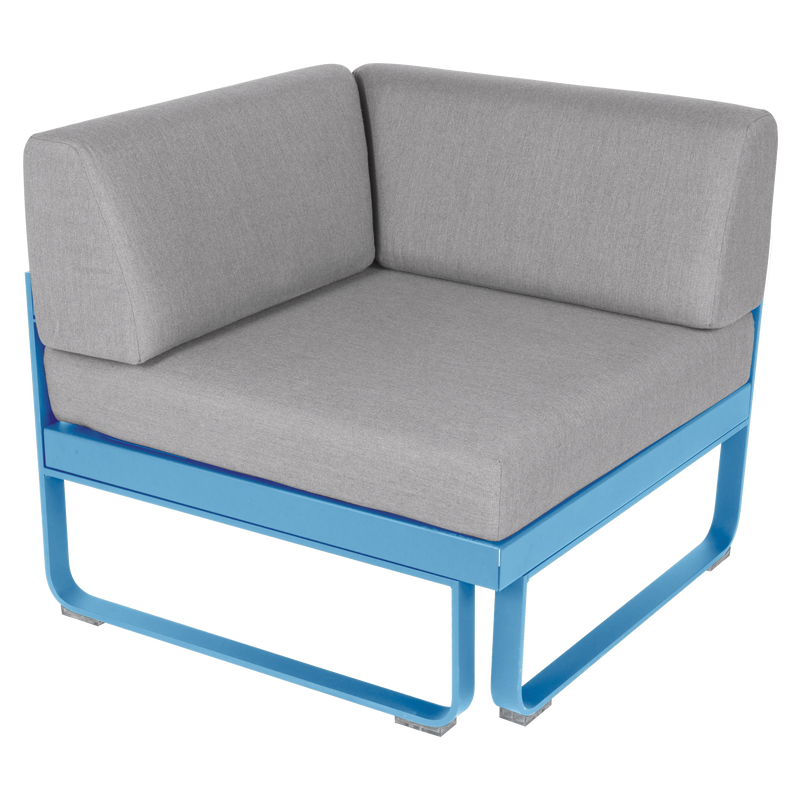 Load image into Gallery viewer, Fermob Bellevie 1-Seater Corner Module – Maya Blue frame with Flannel Grey fabric cushions
