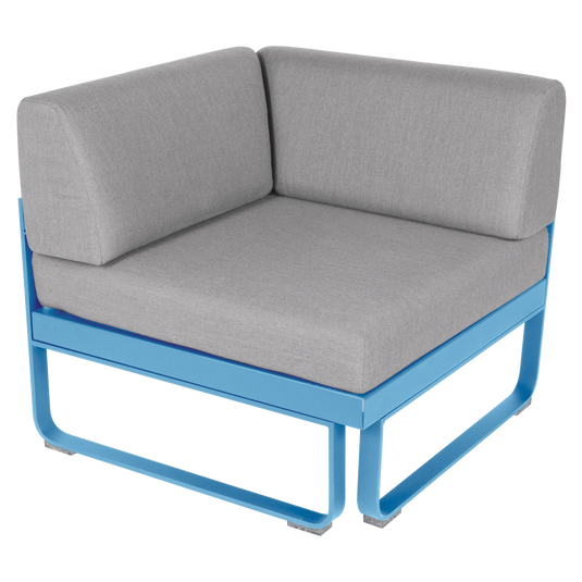 Fermob Bellevie 1-Seater Corner Module – Maya Blue frame with Flannel Grey fabric cushions