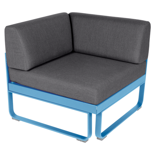 Fermob Bellevie 1-Seater Corner Module – Maya Blue frame with Graphite Grey fabric cushions