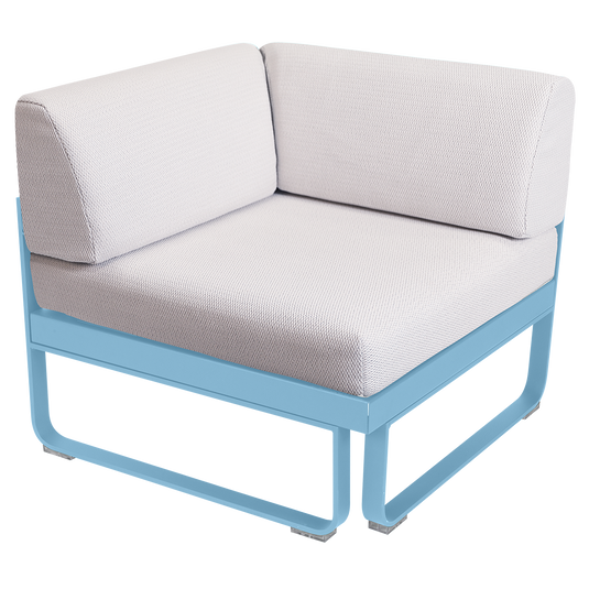 Fermob Bellevie 1-Seater Corner Module – Maya Blue frame with Pearl fabric cushions