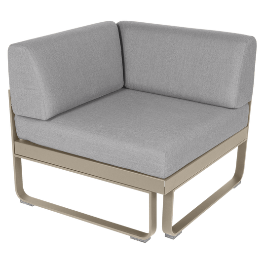 Fermob Bellevie 1-Seater Corner Module – Nutmeg frame with Flannel Grey fabric cushions