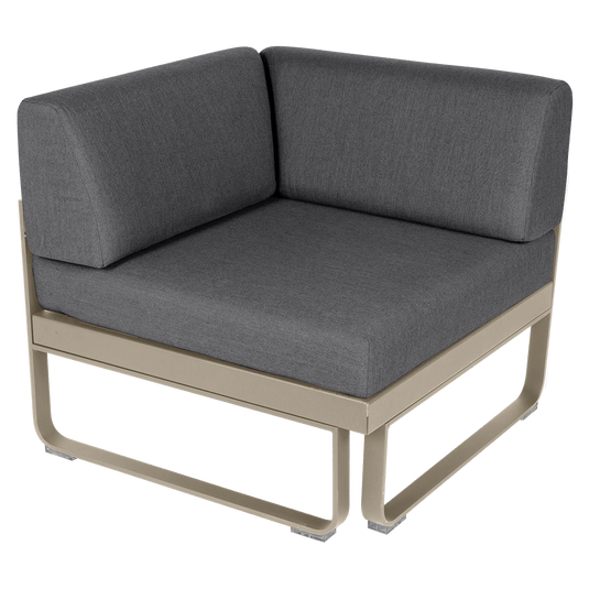Fermob Bellevie 1-Seater Corner Module – Nutmeg frame with Graphite Grey fabric cushions
