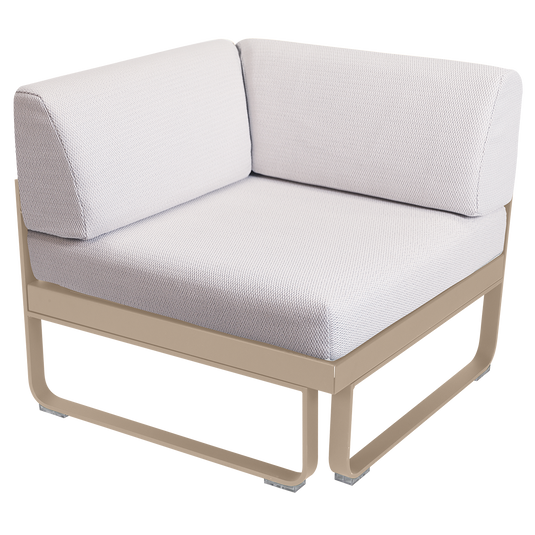 Fermob Bellevie 1-Seater Corner Module – Nutmeg frame with Pearl fabric cushions