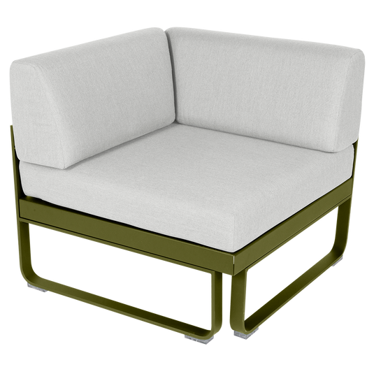 Fermob Bellevie 1-Seater Corner Module – Pesto Green frame with Off-White fabric cushions