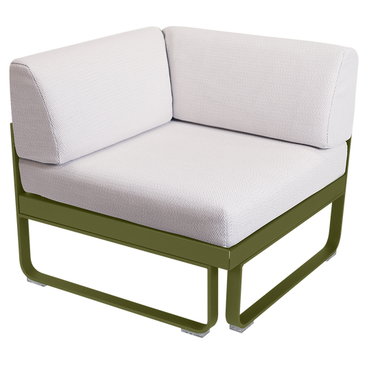 Fermob Bellevie 1-Seater Corner Module – Pesto Green frame with Pearl fabric cushions