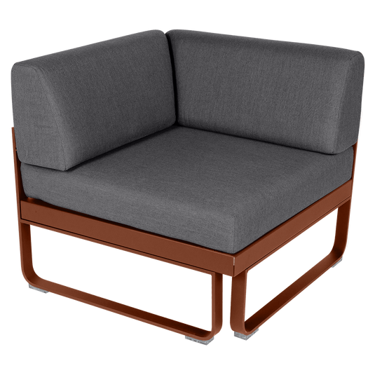 Fermob Bellevie 1-Seater Corner Module – Red Ochre frame with Graphite Grey fabric cushions