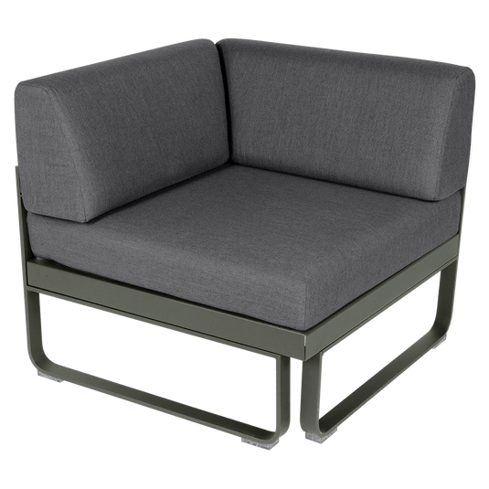 Fermob Bellevie 1-Seater Corner Module – Rosemary frame with Graphite Grey fabric cushions