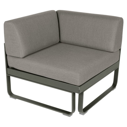 Fermob Bellevie 1-Seater Corner Module – Rosemary frame with Grey Taupe fabric cushions