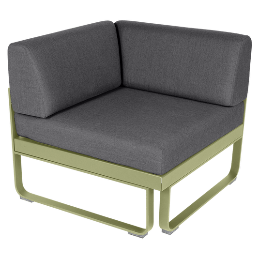 Fermob Bellevie 1-Seater Corner Module – Willow Green frame with Graphite Grey fabric cushions