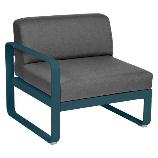 Fermob Bellevie 1-Seater Left Module – Acapulco Blue frame with Graphite Grey fabric cushions