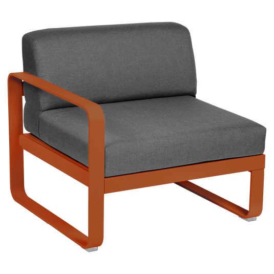 Fermob Bellevie 1-Seater Left Module – Candied Orange frame with Graphite Grey fabric cushions