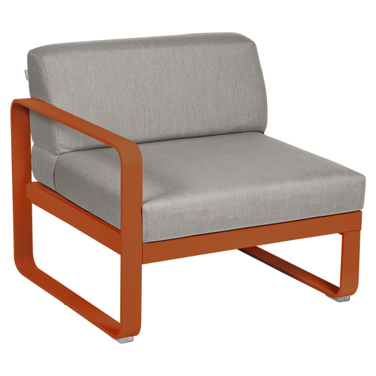 Fermob Bellevie 1-Seater Left Module – Candied Orange frame with Grey Taupe fabric cushions
