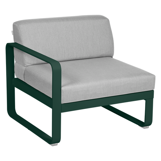 Fermob Bellevie 1-Seater Left Module – Cedar Green frame with Flannel Grey fabric cushions