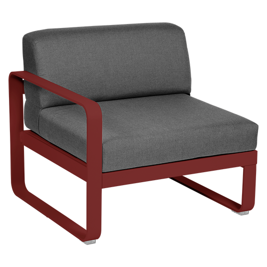 Fermob Bellevie 1-Seater Left Module – Chilli frame with Graphite Grey fabric cushions
