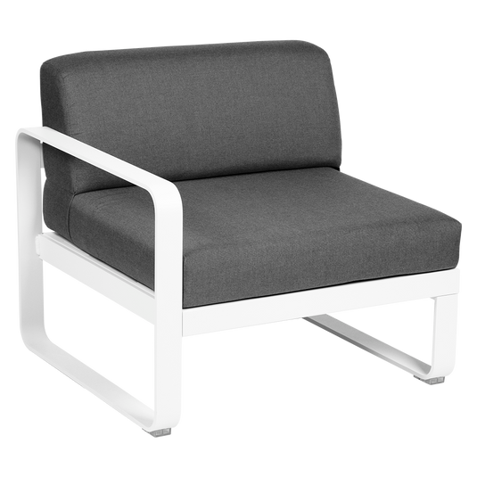 Fermob Bellevie 1-Seater Left Module – Cotton White frame with Graphite Grey fabric cushions