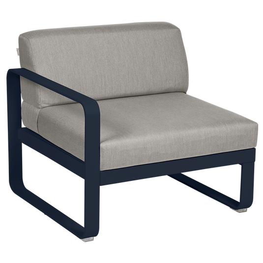 Fermob Bellevie 1-Seater Left Module – Deep Blue frame with Grey Taupe fabric cushions
