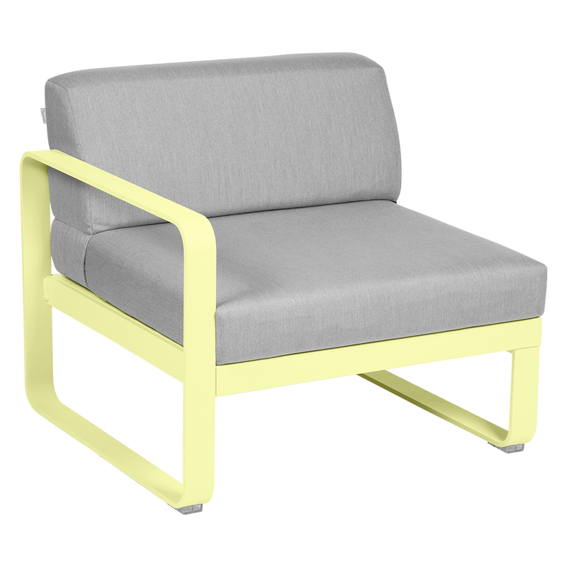 Load image into Gallery viewer, Fermob Bellevie 1-Seater Left Module – Frosted Lemon frame with Flannel Grey fabric cushions
