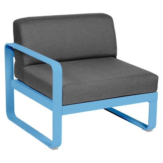 Fermob Bellevie 1-Seater Left Module – Maya Blue frame with Graphite Grey fabric cushions