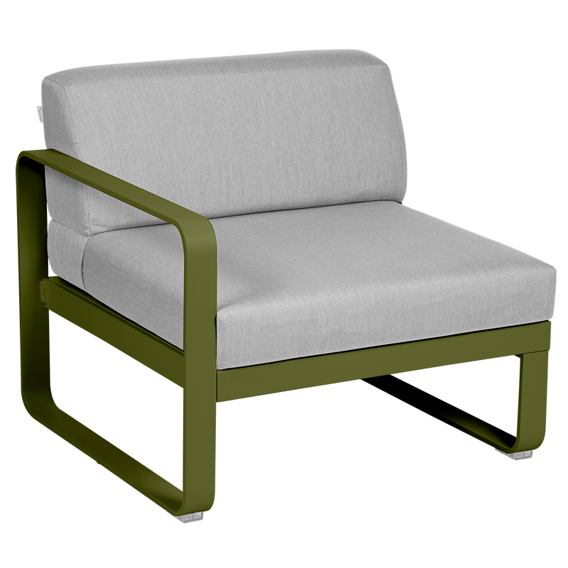 Load image into Gallery viewer, Fermob Bellevie 1-Seater Left Module – Pesto Green frame with Flannel Grey fabric cushions
