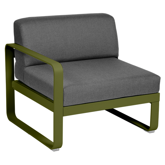 Fermob Bellevie 1-Seater Left Module – Pesto Green frame with Graphite Grey fabric cushions