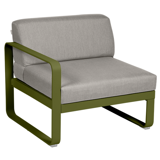 Fermob Bellevie 1-Seater Left Module – Pesto Green frame with Grey Taupe fabric cushions