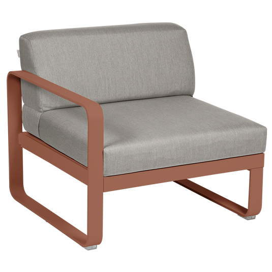 Fermob Bellevie 1-Seater Left Module – Red Ochre frame with Grey Taupe fabric cushions