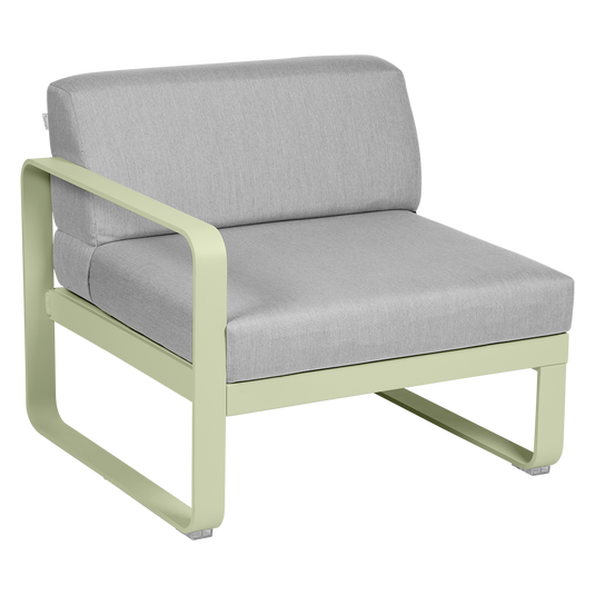Fermob Bellevie 1-Seater Left Module – Willow Green frame with Flannel Grey fabric cushions