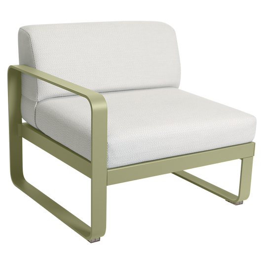 Fermob Bellevie 1-Seater Left Module – Willow Green frame with Pearl fabric cushions