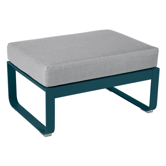 Fermob Bellevie 1-seater ottoman– Acapulco Blue frame with Flannel Grey fabric cushions