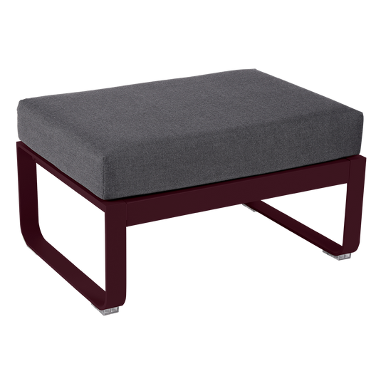 Fermob Bellevie 1-seater ottoman– Black Cherry frame with Graphite Grey fabric cushions