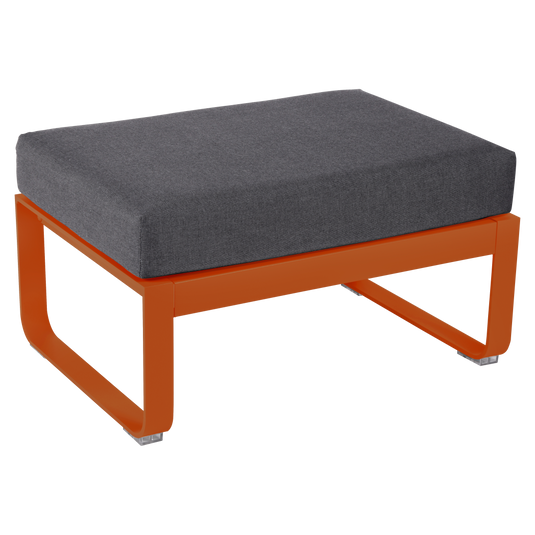 Fermob Bellevie 1-seater ottoman– Candied Orange frame with Graphite Grey fabric cushions
