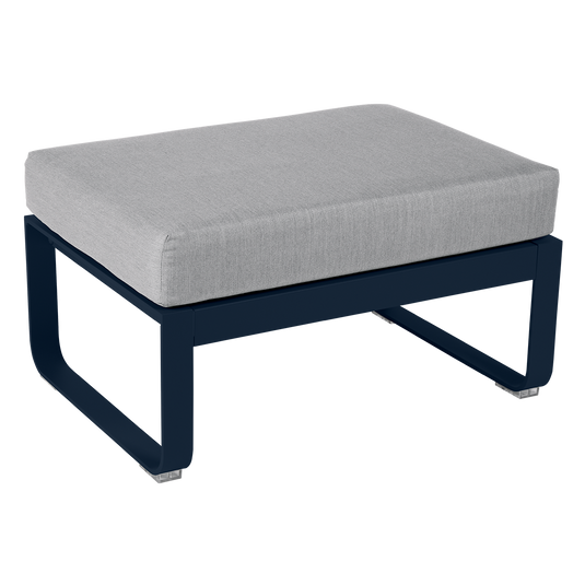 Fermob Bellevie 1-seater ottoman– Deep Blue frame with Flannel Grey fabric cushions