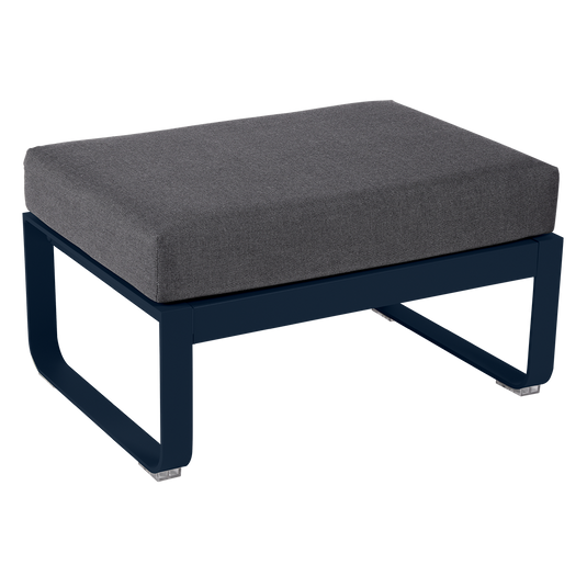 Fermob Bellevie 1-seater ottoman– Deep Blue frame with Graphite Grey fabric cushions