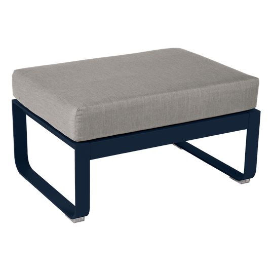 Fermob Bellevie 1-seater ottoman– Deep Blue frame with Grey Taupe fabric cushions