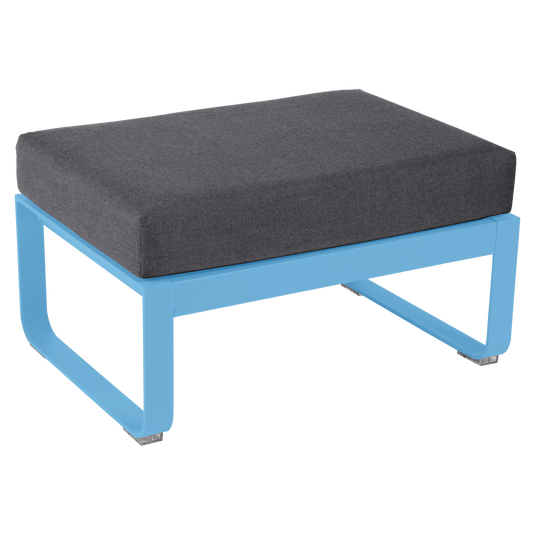 Fermob Bellevie 1-seater ottoman– Maya Blue frame with Graphite Grey fabric cushions