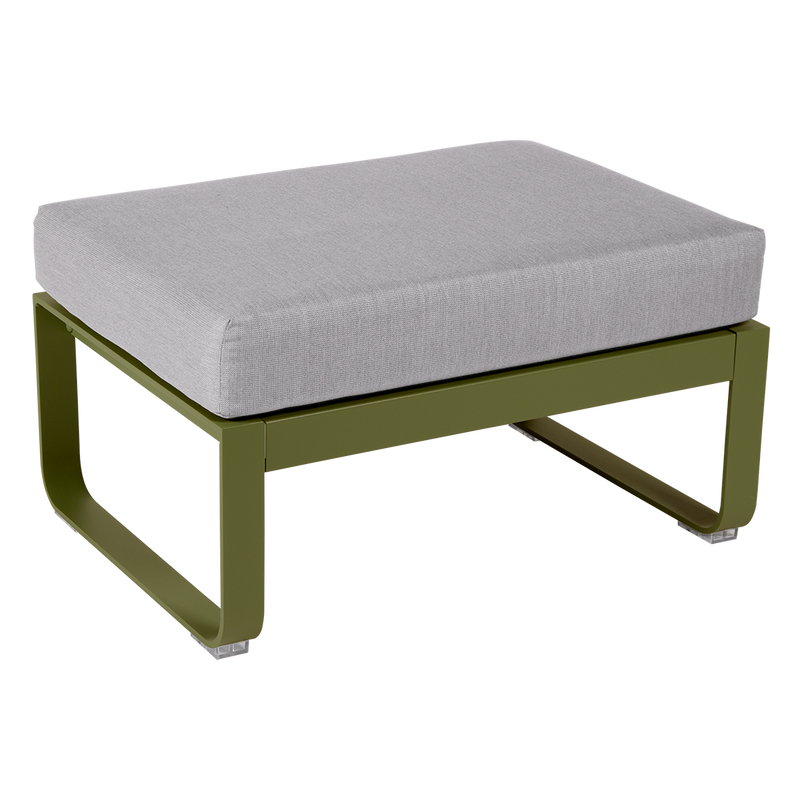 Load image into Gallery viewer, Fermob Bellevie 1-seater ottoman– Pesto Green frame with Flannel Grey fabric cushions
