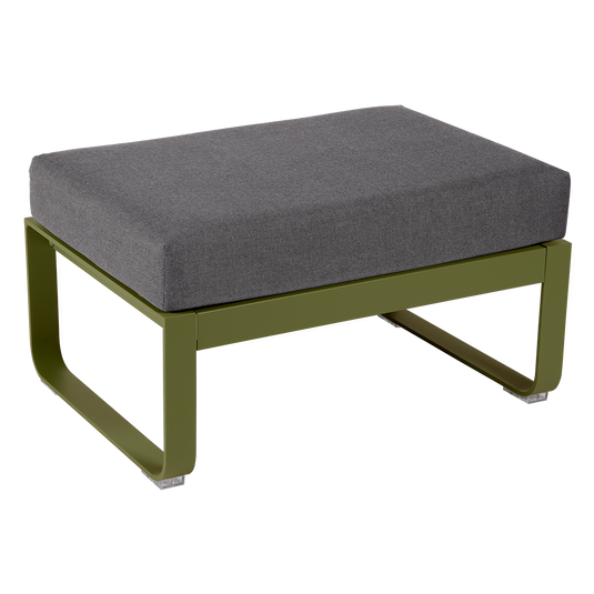 Fermob Bellevie 1-seater ottoman– Pesto Green frame with Graphite Grey fabric cushions