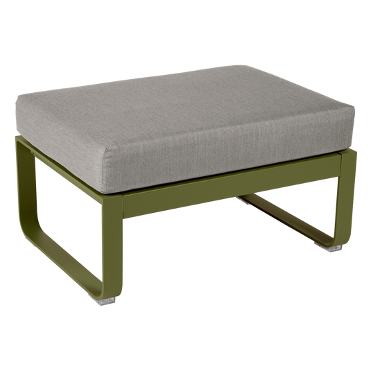 Fermob Bellevie 1-seater ottoman– Pesto Green frame with Grey Taupe fabric cushions