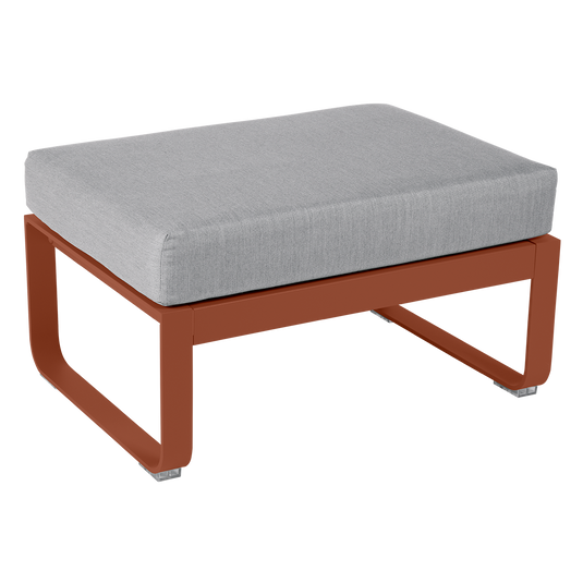 Fermob Bellevie 1-seater ottoman– Red Ochre frame with Flannel Grey fabric cushions