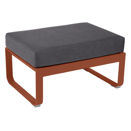 Fermob Bellevie 1-seater ottoman– Red Ochre frame with Graphite Grey fabric cushions