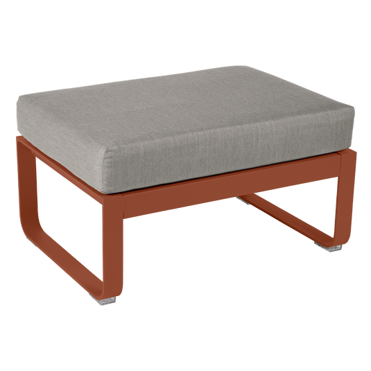 Fermob Bellevie 1-seater ottoman– Red Ochre frame with Grey Taupe fabric cushions