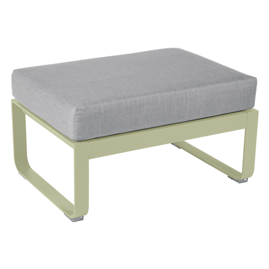Fermob Bellevie 1-seater ottoman– Willow Green frame with Flannel Grey fabric cushions