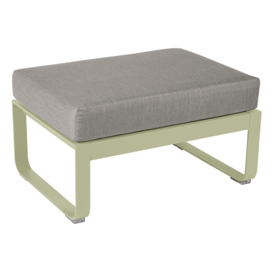 Fermob Bellevie 1-seater ottoman– Willow Green frame with Grey Taupe fabric cushions