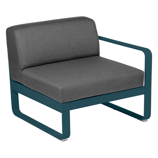 Fermob Bellevie 1-Seater Right Module – Acapulco Blue frame with Graphite Grey fabric cushions
