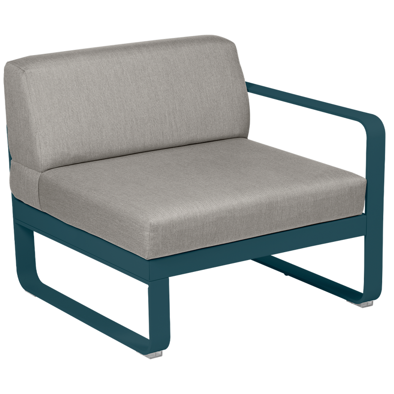 Load image into Gallery viewer, Fermob Bellevie 1-Seater Right Module – Acapulco Blue frame with Grey Taupe fabric cushions
