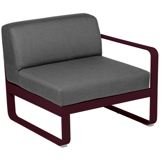 Fermob Bellevie 1-Seater Right Module – Black Cherry frame with Graphite Grey fabric cushions